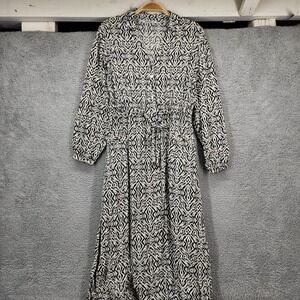 Greenpoint 36 US 4 Black White Geometric Print Midi Shirt Dress Long Sleeve